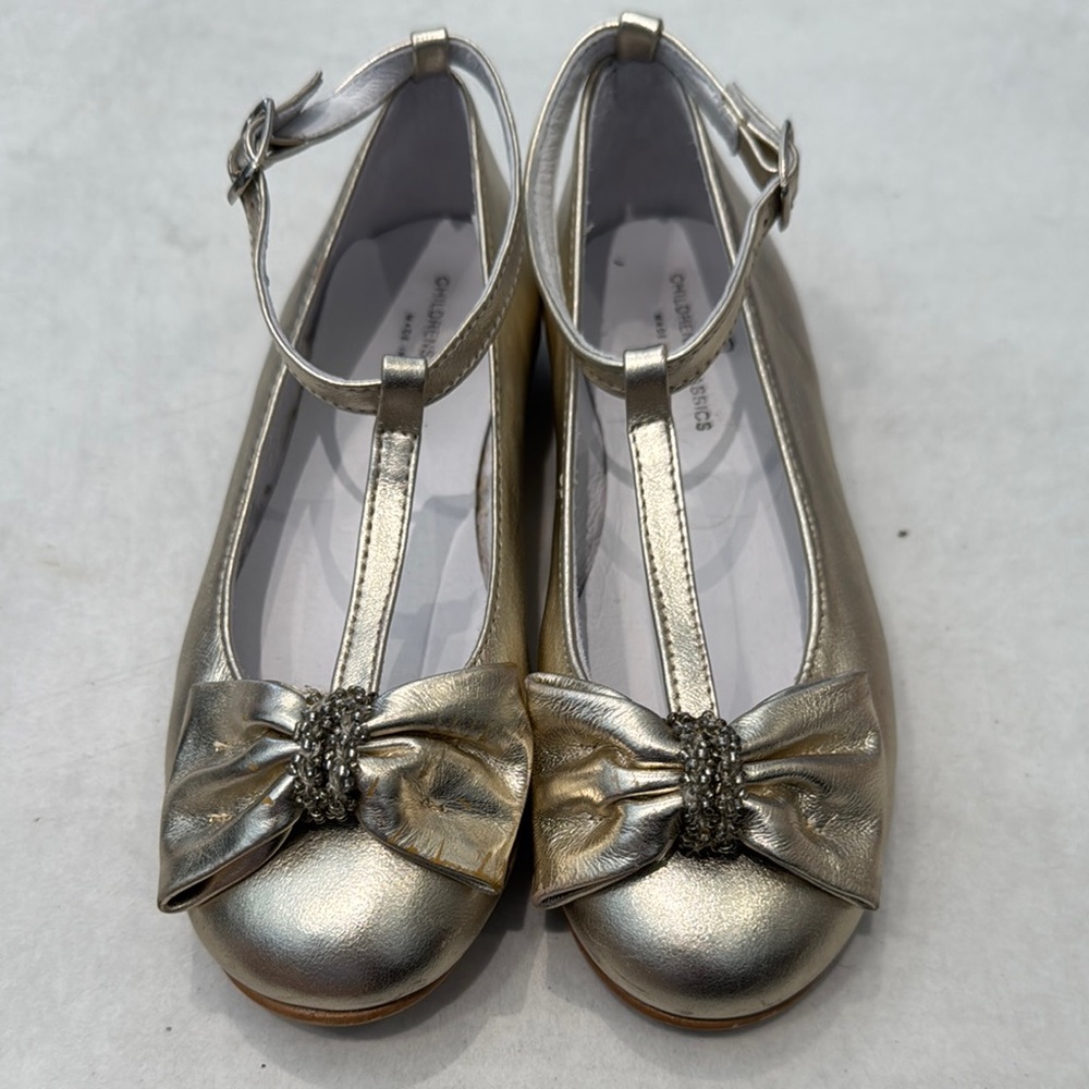 Girls' Soft Gold Dress Shoes with Bow